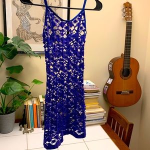 Yandy Blue Cutout Crochet Style Stripper Mini Dress Outfit Fits an XS / S / M